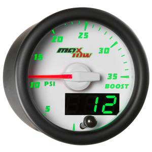 MaxTow Gauges - MaxTow White Double Vision Boost Pressure Gauge, 35psi