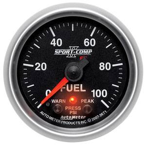 Autometer - Auto Meter Sport-Comp II Series, Fuel Pressure 0-100psi (Full Sweep Electric) w/ Warning