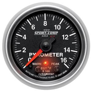 Autometer - Auto Meter Sport-Comp II Series, Pyrometer Kit 0*-1600*F (Full Sweep Electric) w/ Warning