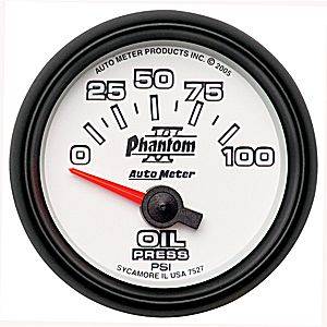 Autometer - Auto Meter Phantom II Series, Oil Pressure 0-100psi (Short Sweep Electric)