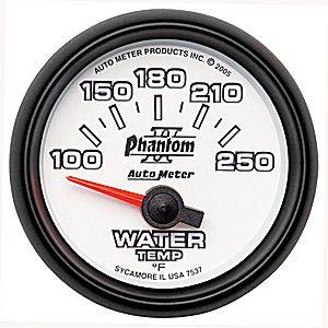 Autometer - Auto Meter Phantom II Series, Water Temperature 100*-250*F (Short Sweep Electric)