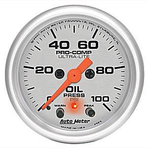 Autometer - Auto Meter Ultra Lite Series, Oil Pressure 0-100psi (Full Sweep Electric) w/ warning