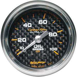 Autometer - Auto Meter Carbon Fiber Series, Oil Pressure 0-100 PSI (Mechanical)