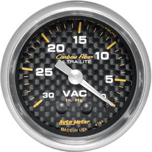 Autometer - Auto Meter Carbon Fiber Series, Vacuum 30" HG (Mechanical)