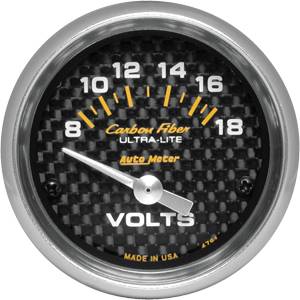 Autometer - Auto Meter Carbon Fiber Series, Voltmeter 8-18 Volts, (Short Sweep Electric)