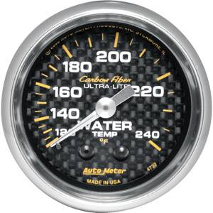 Autometer - Auto Meter Carbon Fiber Series, Water Temperature 120 - 240 deg. F, (Mechanical)
