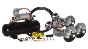 Air Horns - Complete Train Horn Kits - HornBlasters - Outlaw 3 Chime Chrome, 2 Gallon 280c, Train Horn Kit