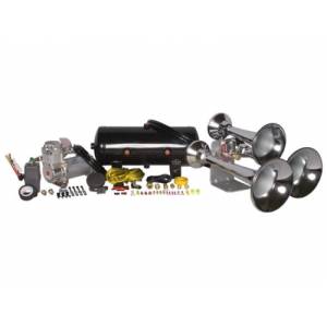 Air Horns - Complete Train Horn Kits - HornBlasters - Outlaw 3 Chime Chrome, 2 Gallon 325c, Train Horn Kit