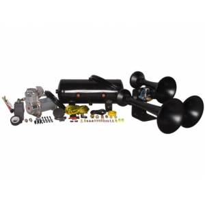 Air Horns - Complete Train Horn Kits - HornBlasters - Outlaw 3 Chime Black, 2 Gallon 325c, Train Horn Kit