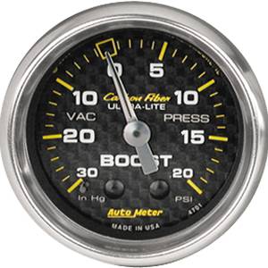 Autometer - Auto Meter Carbon Fiber Series, Boost Vacuum 30" HG/20PSI, (Mechanical)