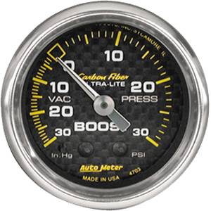 Autometer - Auto Meter Carbon Fiber Series, Boost Vacuum 30" HG/30PSI, (Mechanical)