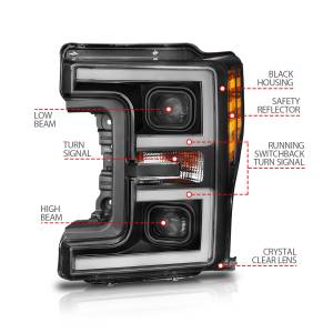 Anzo - Anzo Projector Plank Style Switchback Headlights for Ford (2017-19) F-250/ F-350/F-450 Super Duty (Black Housing/ Clear Lens) 