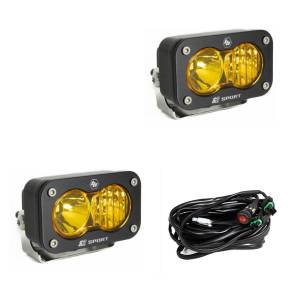 Baja Designs - Baja Designs S2 Sport Black LED Auxiliary Light Pod Pair - Universal (Driving/Combo Light Pattern, Baja Amber Lens)