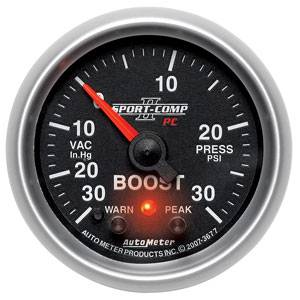Autometer - Auto Meter Sport-Comp II Series, Boost/Vacuum Pressure 30" HG/30psi (Full Sweep Electric) w/ Warning