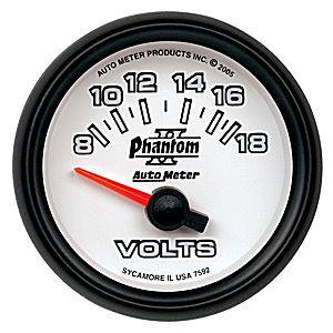Autometer - Auto Meter Phantom II Series, Voltmeter 8-18Volts (Short Sweep Electric)