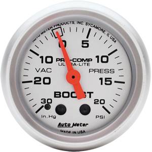Autometer - Auto Meter Ultra Lite Series, Boost/Vacuum 30" HG/20psi (Mechanical)