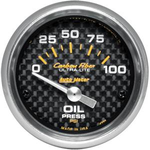 Autometer - Auto Meter Carbon Fiber Series, Oil Pressure 0-100 PSI (Short Sweep Electric)