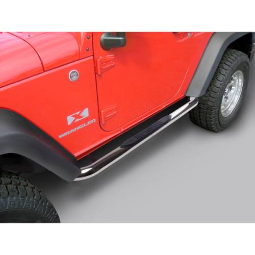 Round Tube Side Steps, 3 Inch, Stainless; 0715 Jeep Wrangler 2 Door