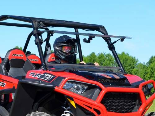 SuperATV - Polaris RZR XP Turbo Scratch Resistant Polycabonate Clear, Flip Windshield (2016-18) **With Ride Command**