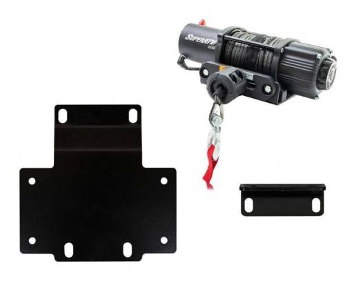 SuperATV - SuperATV Winch Mounting Plate with 4500 Lb. Black Ops UTV/ATV Winch for Honda (2016-23) Pioneer 1000 (With Remote & Synthetic Rope) 