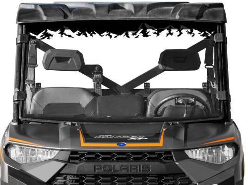 SuperATV - Polaris Ranger 1000 Full Windshield, Mountain Print (Scratch Resistant Polycarbonate) Clear