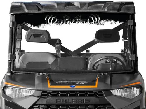SuperATV - Polaris Ranger XP 1000 Full Windshield, Mud Monster Print (Scratch Resistant Polycarbonate) Clear