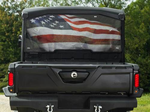 SuperATV - Can-Am Defender Rear Windshield, American Flag Print (Scratch Resistant Polycabonate-Clear)