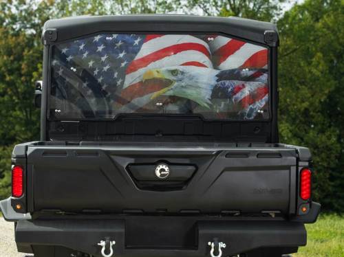 SuperATV - Can-Am Defender Rear Windshield, American Flag & Eagle Print (Scratch Resistant Polycabonate-Clear)