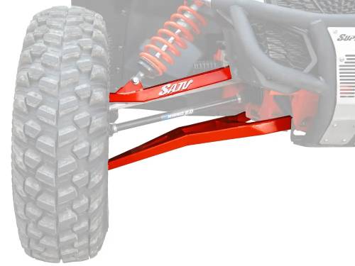 SuperATV - CAN-AM MAVERICK X3 SIDEWINDER A-ARMS—1.5" FORWARD OFFSET for 64" Models (With Heavy Duty 4340 Chromoly Steel Ball Joints) Red