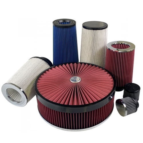 S&B - S&B Universal Air Filter, 4" Flange ID x 9.2" Top Width x 9.25" Base Width x 10.5" Element Height, Black Urethane (Rubber) Top, Cleanable, Cotton, Red Oil, Advanced Airflow with Step