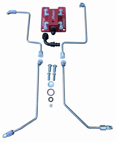 CNC Fabrication - CNC Fabrication 4-Line Feed Valley Mount Fuel Line Kit for Ford (1999.5-03) 7.3L Power Stroke, Valley Mount, Regular Return (Red)