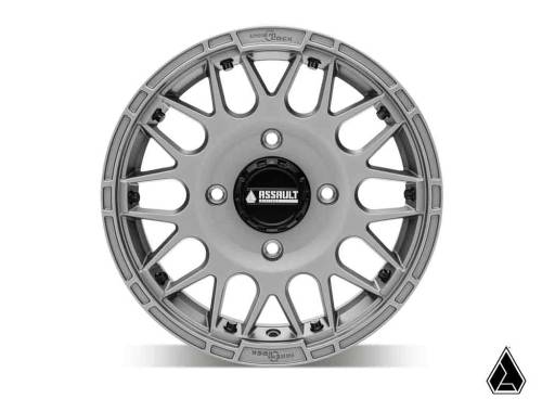 SuperATV - SuperATV Assault Industries Hellfire Wheels with Innerlock Technology for Polaris (2022-26) RZR Pro R/4, Turbo R/4, 15" Wheels, 10" wide, 5/4.5 (Matte Titanium)