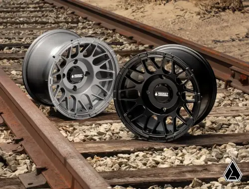 SuperATV - SuperATV Assault Industries Hellfire Wheels w/ Innerlock Technology for Can-Am (2024-26) Maverick R, 6/5.5 Bolt Pattern, 10" Wheel Width (Matte Titanium)