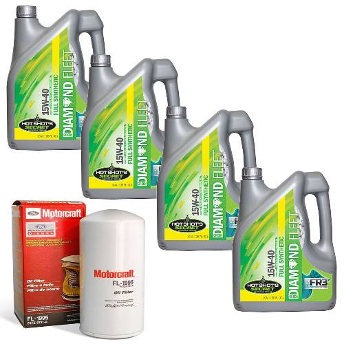 KT Packs - Oil Change Kit for Ford (1994-03) 7.3L Power Stroke (Motorcraft Oil Filter with Hot Shot's Green Diamond Fleet FULL Synthetic Oil)