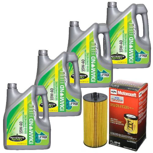 KT Packs - Oil Change Kit for Ford (2003-10) 6.0L & 6.4L Power Stroke (Motorcraft Oil Filter with Hot Shot's Green Diamond Fleet SEMI Synthetic Oil)