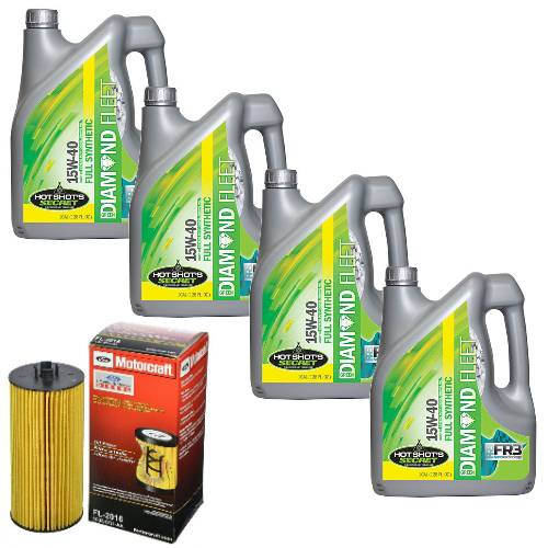 KT Packs - Oil Change Kit for Ford (2003-10) 6.0L & 6.4L Power Stroke (Motorcraft Oil Filter with Hot Shot's Green Diamond Fleet FULL Synthetic Oil)