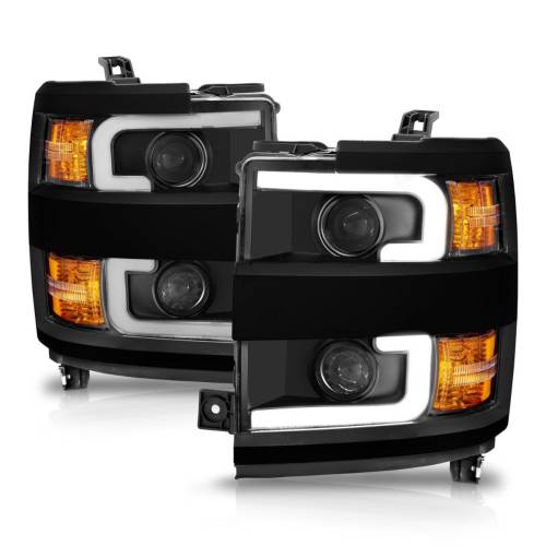 Anzo - Anzo Projector Plank Headlight for Chevy (2015-19) 2500HD/3500HD (Matte Black Trim, Halogen Models Only) 