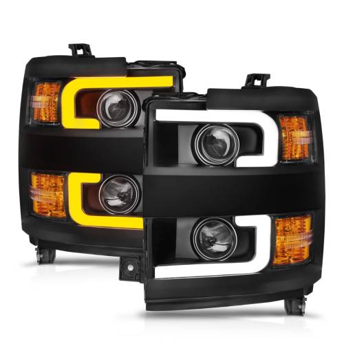Anzo - Anzo Projector Switchback Headlights for Chevy (2015-19) 2500HD/3500HD (Gloss Black Trim, Halogen Models Only) 