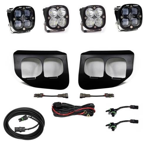 Baja Designs - Baja Designs Squadron SAE/Sport Fog Pocket Light Kit for Ford (2020-22) F-250/350 Super Duty, SAE Fog Light Pattern, Clear Lens, Toggle Wiring