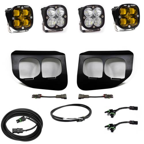 Baja Designs - Baja Designs Squadron SAE/Sport Fog Pocket Light Kit for Ford (2020-22) F-250/350 Super Duty, SAE Fog Light Pattern, Baja Amber Lens, Upfitter Wiring
