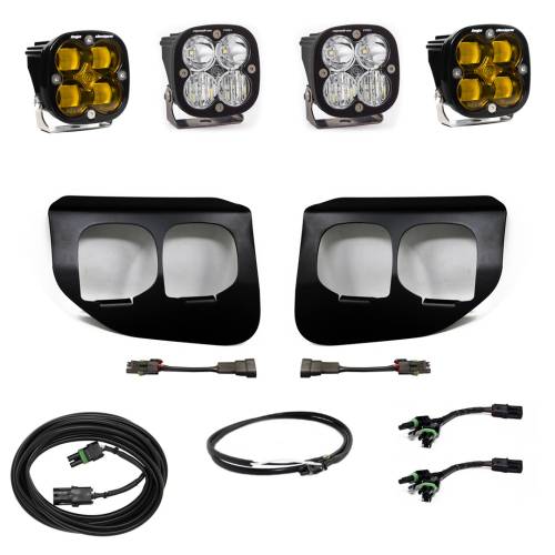 Baja Designs - Baja Designs Squadron SAE/Pro Fog Pocket Light Kit for Ford (2020-22) F-250/350 Super Duty, SAE Fog Light Pattern, Baja Amber Lens, Upfitter Wiring