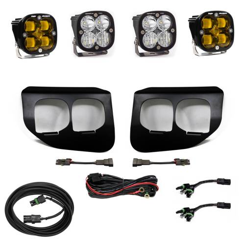 Baja Designs - Baja Designs Squadron SAE/Pro Fog Pocket Light Kit for Ford (2020-22) F-250/350 Super Duty, SAE Fog Light Pattern, Baja Amber Lens, Toggle Wiring