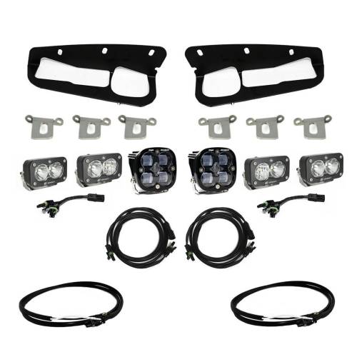 Baja Designs - Baja Designs Squadron SAE/Dual S2 Sport Steel Bumper Fog Pocket Light Kit for Ford (2021-25) Bronco / (2022-25) Bronco Raptor w/ OE Steel Bumper, SAE Fog Light Pattern, Clear Lens, Upfitter Wiring