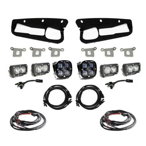 Baja Designs - Baja Designs Squadron SAE/Dual S2 Sport Steel Bumper Fog Pocket Light Kit for Ford (2021-25) Bronco / (2022-25) Bronco Raptor w/ OE Steel Bumper, SAE Fog Light Pattern, Clear Lens, Toggle Wiring