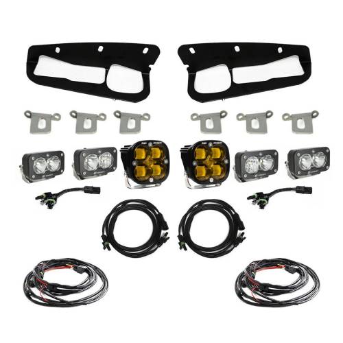Baja Designs - Baja Designs Squadron SAE/Dual S2 Sport Steel Bumper Fog Pocket Light Kit for Ford (2021-25) Bronco / (2022-25) Bronco Raptor w/ OE Steel Bumper, SAE Fog Light Pattern, Baja Amber Lens, Toggle Wiring
