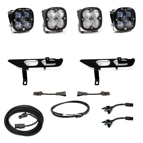 Baja Designs - Baja Designs Squadron SAE/Pro Fog Pocket Light Kit for Ford (2021-23) F-150 w/o Daytime Running Lights (DRL), SAE Fog Pattern, Clear Lens, Upfitter Wiring