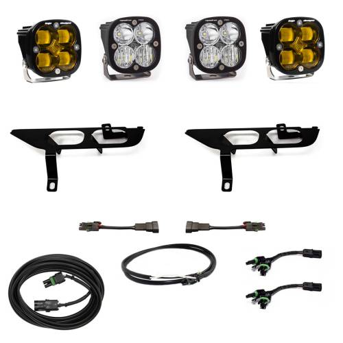 Baja Designs - Baja Designs Squadron SAE/Pro Fog Pocket Light Kit for Ford (2021-23) F-150 w/o Daytime Running Lights (DRL), SAE Fog Pattern, Baja Amber Lens, Upfitter Wiring