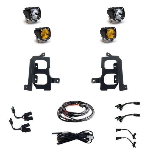 Baja Designs - Baja Designs S1 Dual Fog Pocket Light Kit for GMC (2020-23) Sierra 2500HD/3500HD, Spot/Wide Cornering, Baja Amber/Clear Lens