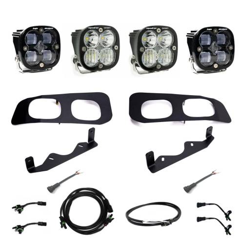 Baja Designs - Baja Designs Squadron SAE/Squadron Sport Dual Fog Pocket Light Kit for Ford (2023-25) F-250/350 Super Duty, SAE Fog Light Pattern, Clear Lens, Upfitter Wiring