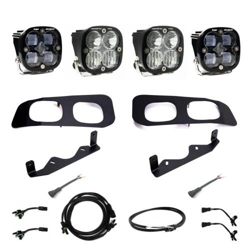 Baja Designs - Baja Designs Squadron SAE/Squadron Pro Dual Fog Pocket Light Kit for Ford (2023-25) F-250/350 Super Duty, SAE Fog Light Pattern, Clear Lens, Upfitter Wiring